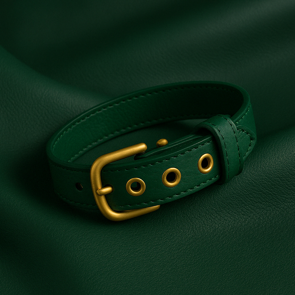 Collar Colección Luxury en cuero Verde.