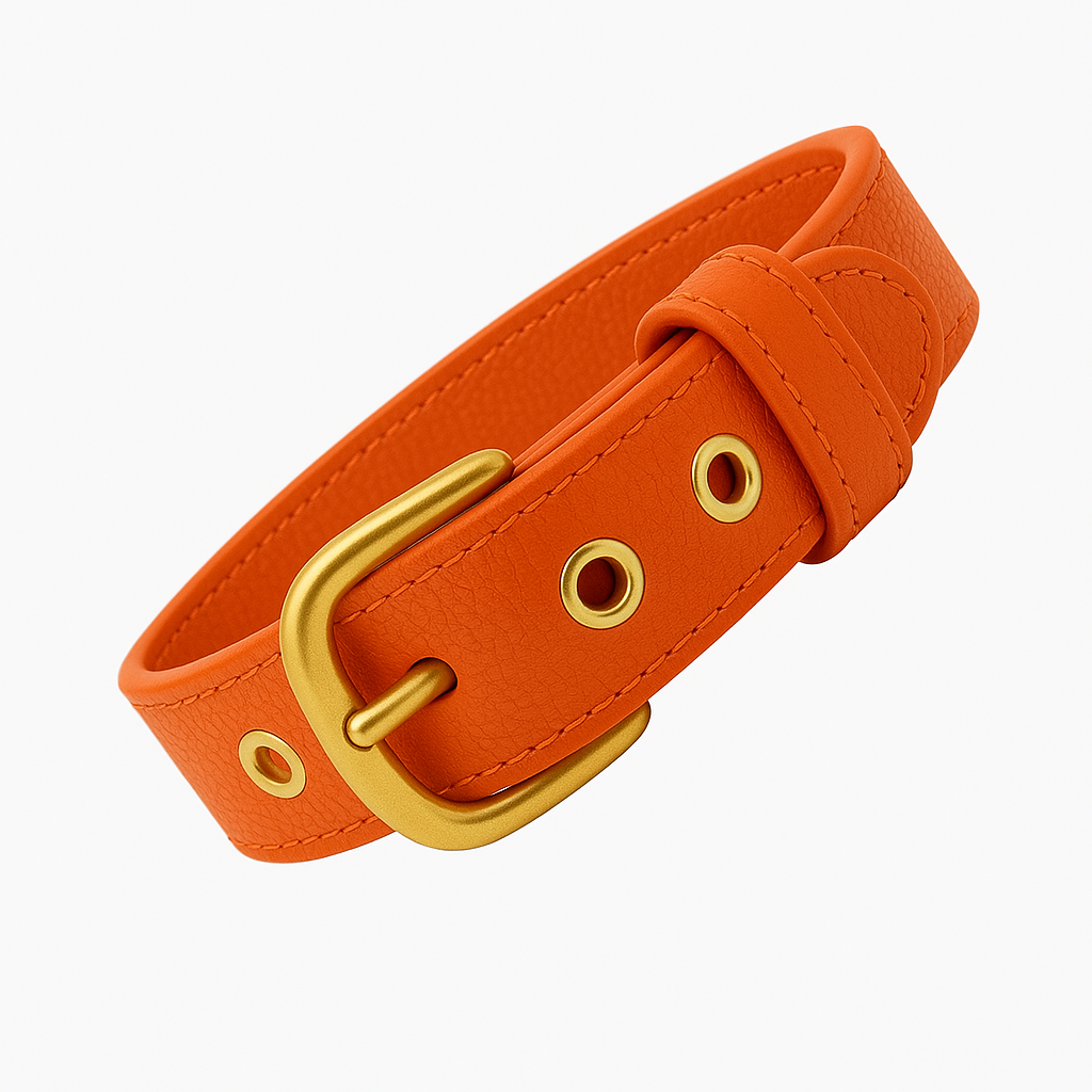 Collar Colección Luxury en cuero Naranja.